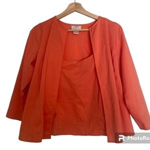 Ann Taylor Loft Stretch Coral 2 Piece Matching Set Blouse & Jacket Beaded Accent